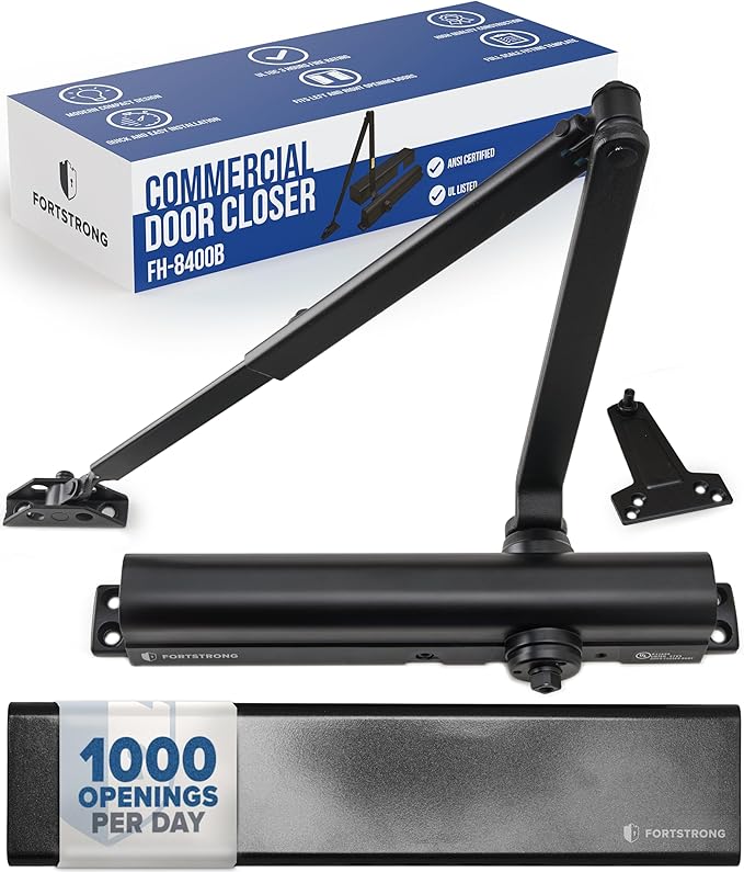 Commercial Door Closer – Black Heavy Duty Grade 1 Automatic Door Closer for Commercial Use - Auto Hydraulic Spring Hinge - FS-8400 UL Listed, ADA Adjustable Spring Closure Arm No Slam Self Closing