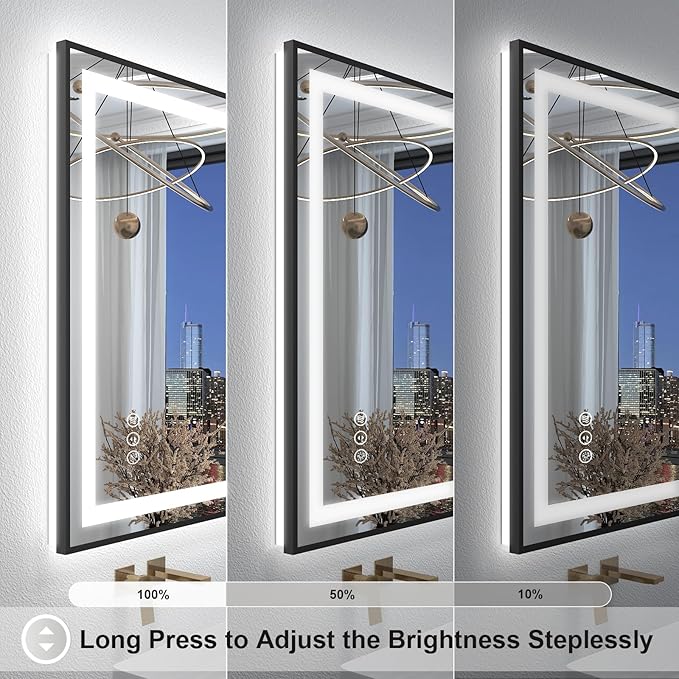 OKPAL 24x32 LED Bathroom Mirror with Black Frame, Lighted Mirrors for Bathroom Wall, Frontlit & Backlit LED Bathroom Vanity Mirror, Anti-Fog, Dimmable, Shatterproof, ETL Listed