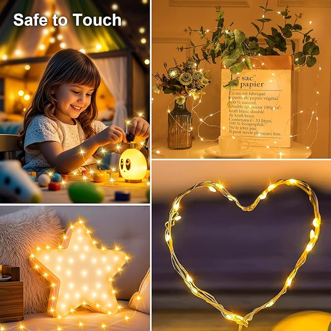 50LED Fairy Lights USB & Battery Powered, 16FT Warm White Fairy String Lights with 8 Modes & Timer, Cuttable Copper Wire Waterproof Twinkle Light Indoor Outdoor for Bedroom Wedding Christmas Decor