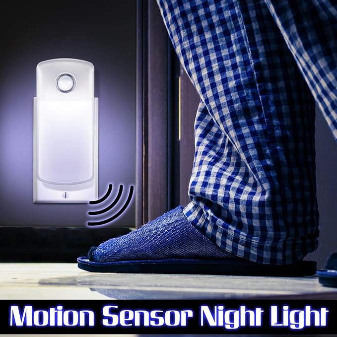 Enhon Emergency Power Failure Night Lights, 5-in-1 Multi Color LED Light, Rechargeable Flashlight with Foldable Plug, Automatic On Off Motion Sensor for Bedrooms, Hallways, Black Outs(2 Pack)