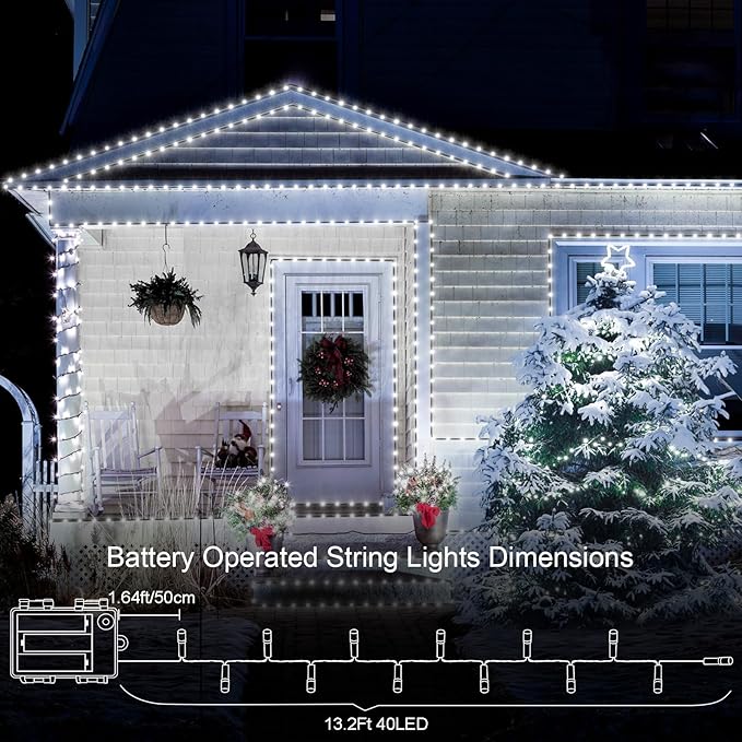 echosari 4 Pack Battery Operated String Lights, 13.2Ft 40 LED Dark Green Wire String Lights Waterproof, Twinkle Fairy Lights for Christmas Garden Wedding Party Decor (Cool White)