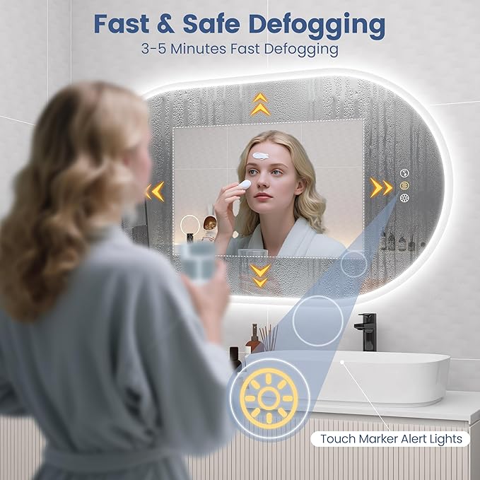 STARLEAD 36"x20" Oval LED Bathroom Mirror with Bluetooth Speaker, Dimmable Lighting, 3 Color Modes, Anti-Fog, Touch Control Wall Mounted Vanity Mirror