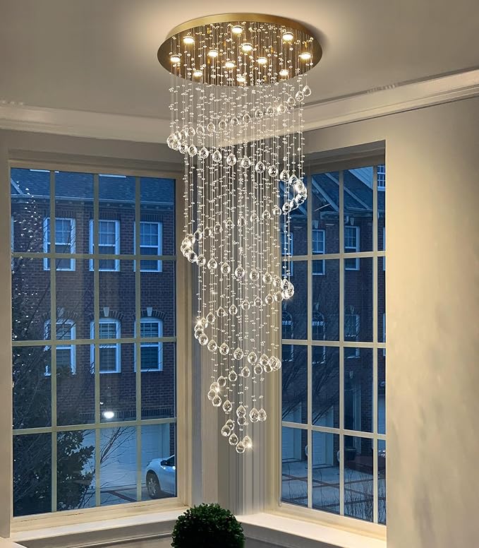 LED High Ceiling Chandelier Crystal Chandeliers Light Fixtures with Dimmable Light Bulbs Gold Living Room Foyer Chandelier Modern Pendants Lights for Entryway Staircase Gold
