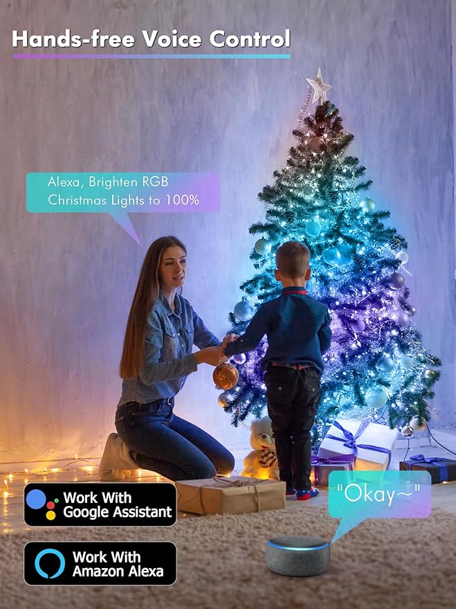 BrizLabs Smart Fairy String Lights, 66ft 200 LED WiFi Easter Fairy Lights App Control, Dimmable Pastel Light Rainbow Christmas Lighting, Music Sync RGB Xmas Lighting Work with Alexa & Google Home