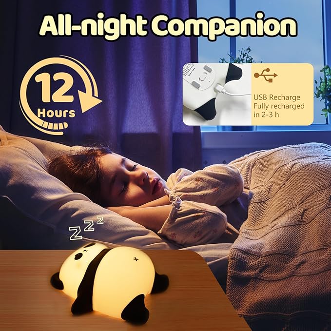 Rechargeable Cute Panda Night Light, 3 Level Dimmable Nursery Nightlight with Timer, Silicone Light Cute Animal Night Lamp for Breastfeeding Toddler Baby Kids Decor, Squishy Lamps Holiday Panda Gifts