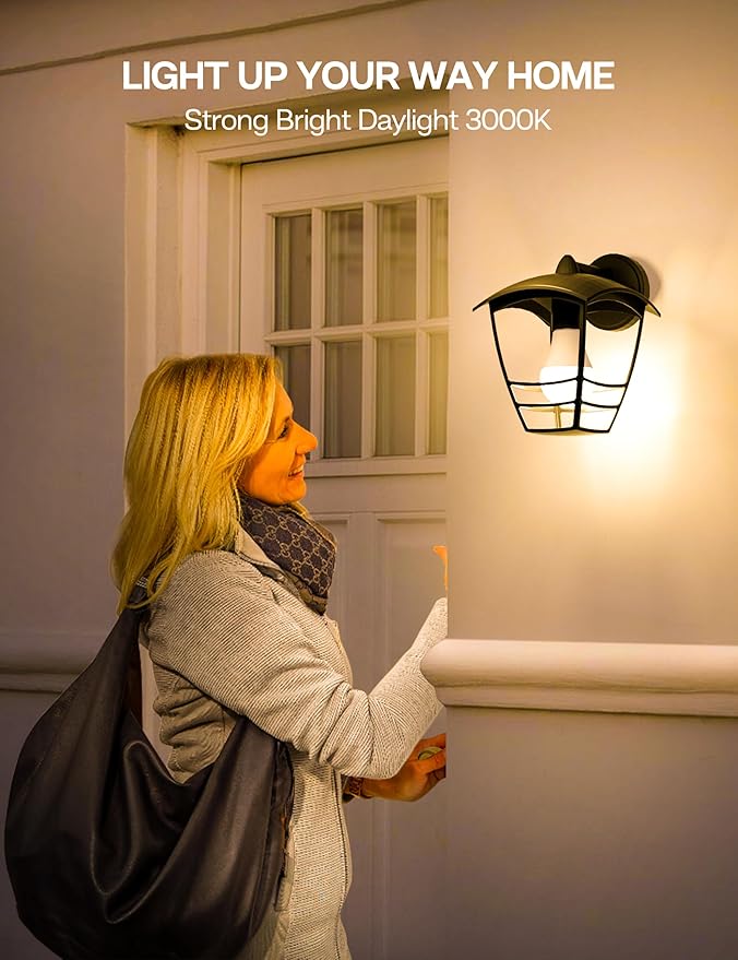 Dusk to Dawn Sensor LED Outdoor Light Bulb, Warm White 3000K, A19 13W(100 Watt Equivalent) Bright Porch Lighting, 1200LM, Auto-On/Off Photocell Sensor for Garage Yard Patio Garden-4 Pack