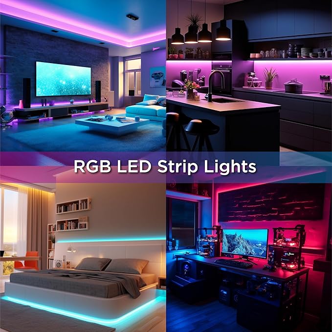 LED Strip Lights, 16.4FT / 5M RGB Light Strip with Remote & Power Supply, PU Coating ETL 12V DC Adapter Color Changing Strip Lights for Bedroom, Kitchen, Monitor, TV, Home Decor