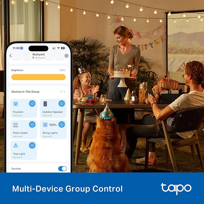 Tapo Outdoor Smart Dimmer Plug for Outdoor Lights, Matter, Energy Monitoring, App Control, IP65 Weather Resistant, Works with Siri, Alexa, Google, ETL Certified, 150WLED/CFL, 2.4GHZ WiFi Only, P430M