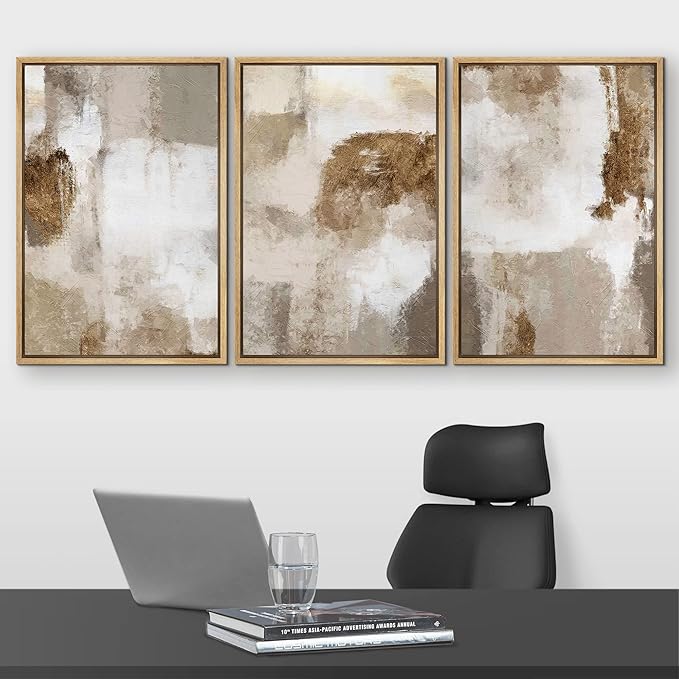 wall26 Framed Canvas Print Wall Art Set Pastel Watercolor Duotone Brown Landscape Abstract Shapes Illustrations Modern Art Decorative Multicolor for Living Room, Bedroom, Office - 16"x24"x3 Natural