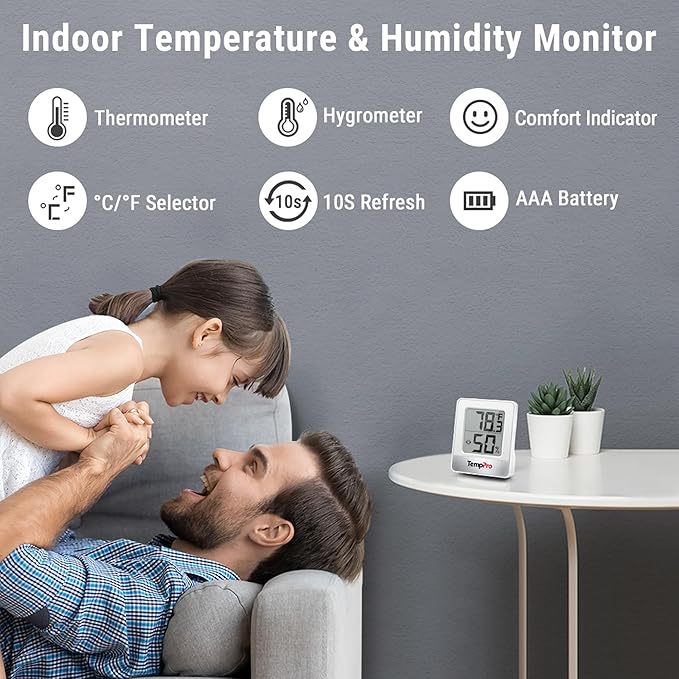 TempPro TP49 2 Pieces Digital Hygrometer Indoor Thermometer Humidity Meter Mini Hygrometer Thermometer with Temperature and Humidity Monitor Room Thermometer (Previously ThermoPro)