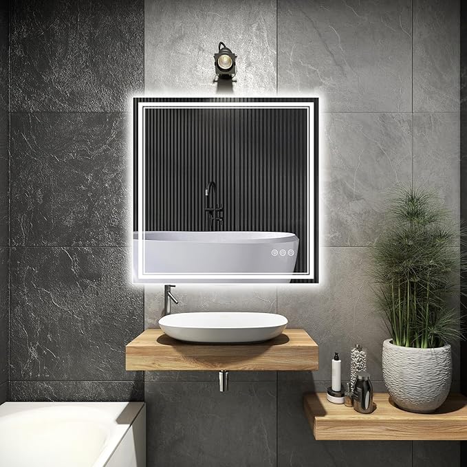 30x30 Inch LED Bathroom Mirror with Frontlit & Backlit（Independent Control）, Lighted Mirror for Bathroom Wall with 3-Color Dimmable & Anti-Fog, Vanity Mirror with Lights