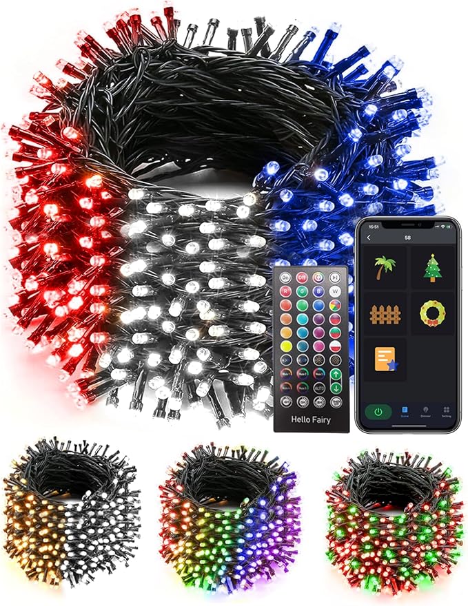 165FT 500Led Smart Outdoor Christmas Lights, Dynamic DIY Color Changing Christmas String Lights App Remote Control, Group Control Fairy Twinkle Tree Lights for Indoor Xmas Fence Handrails Decorations