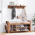 39.4" Shoe Bench with Coat Rack Hidden Drawer and Side Holder, 2 Tier Entryway Bench with Storage, Bamboo Shoe Rack with Cushion for Entryway Hallway Living Room Bedroom