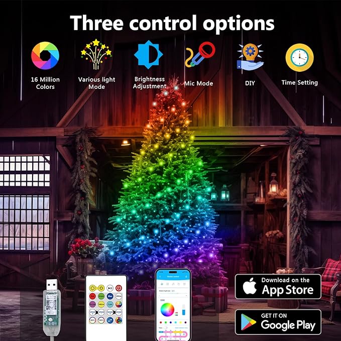 dalattin Led Christmas Lights 65.6ft, Smart IIC RGB Fairy Lights 200 LEDs, IP65 Waterproof, APP Supports Music Sync, Christmas Decorations, Indoor and Outdoor Fairy Lights with App and Remote Control