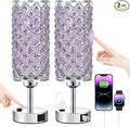 Hong-in Crystal Lamps Set of 2, 3 Way Dimmable Touch Lamp with Crystal Shade, Bedside Nightstand Lamps for Living Room Bedroom Home Office(Purple)
