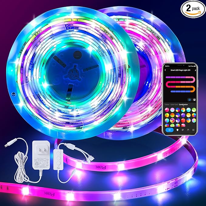 Pak LED Strip Lights 105ft, RGBIC Color Changing Smart Lights with App, Remote & Voice Control, Music Sync, 64 Scenes, Flexible, DIY Cuttable, Easy Installation for Bedroom, TV, Gaming, Party