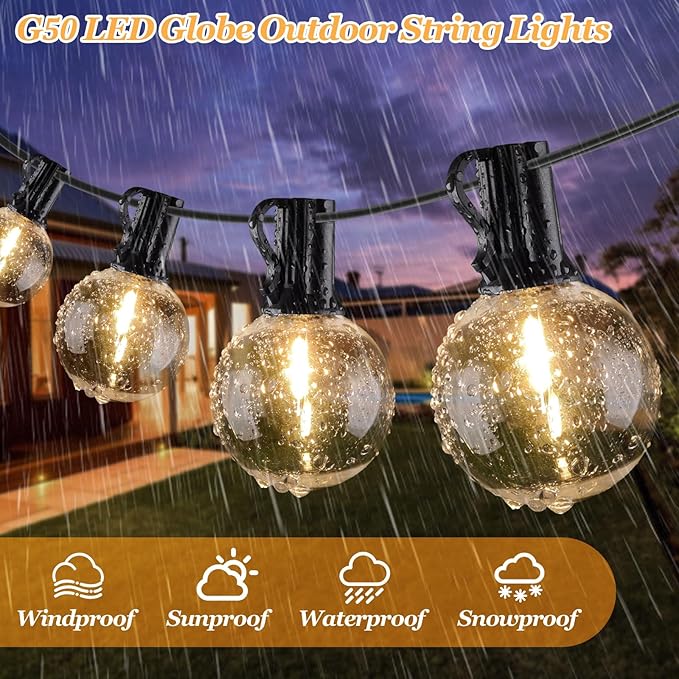 Bosceos 100ft Outdoor G50 LED Globe String Lights Dimmable Waterproof Shatterproof Light Strings with 52 Bulbs Connectable Commercial Hanging Lights for Christmas Patio House Backyard Balcony Party