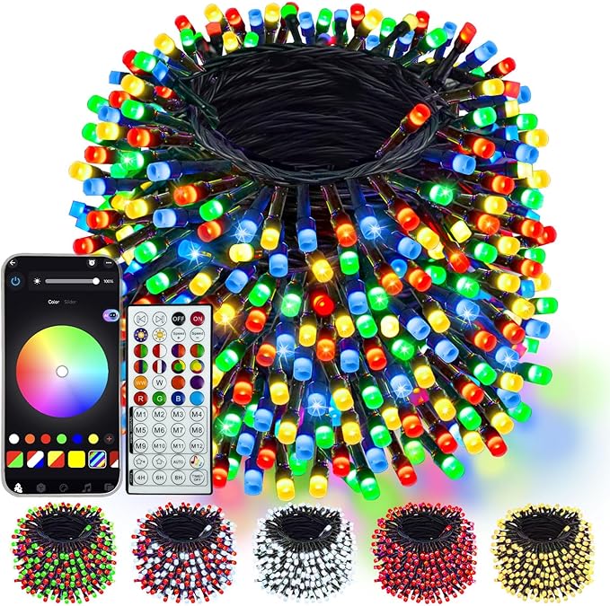 500LED Smart 4th of July String Lights App Controlled, 175FT Waterproof Red White and Blue Lights, Patriotic RGB Color Changing Twinkle Light with Remote & Timer Indoor Outdoor for Memorial Day Decor