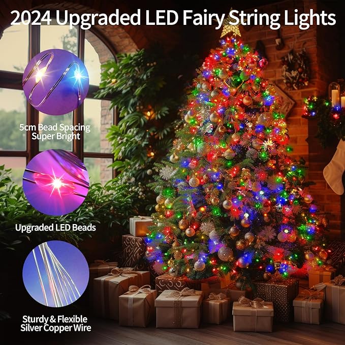 403 FT 1200 LED Christmas Fairy Lights Plug in Xmas Lights Outdoor Decorations Waterproof String Lights with Timer 8 Modes Memory Twinkle Lights for Holiday Wedding Party Garden-Multicolored