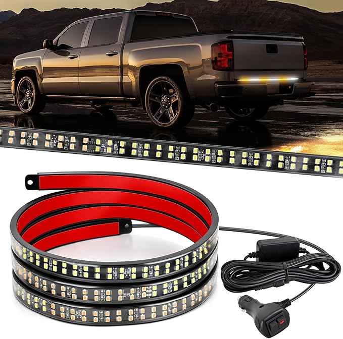 Nilight 48 Inch Truck Tailgate Strobe Light Strip Tail Emergency Bar Rear Window Warning Lamp Ultra-Bright Double Row 288 LED for Pickup Trailers Construction Vehicles Car SUV, Amber White