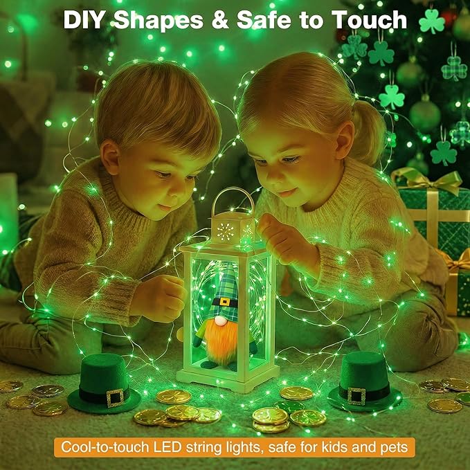 6 Pack 16FT 50 LED St. Patrick's Day Fairy Lights with Timer, 8 Modes USB Mini Twinkle Light Battery Operated, Small String Lights for Wreath Vase Bedroom DIY Party Decorations-Green