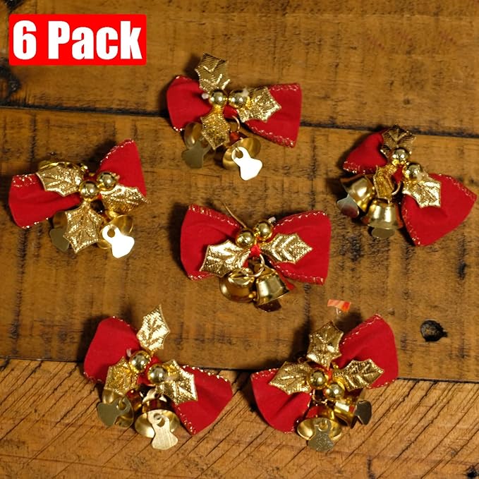 NONNO & ZGF 6 Pack Flameless 8.7'' Window Candles +12 AA Batteries(Include) +6 Red Bows(with Bells) +6 Suction Cups+6 Golden Candleholders. Battery Powered Ivory Taper Candle with Remote and Timer