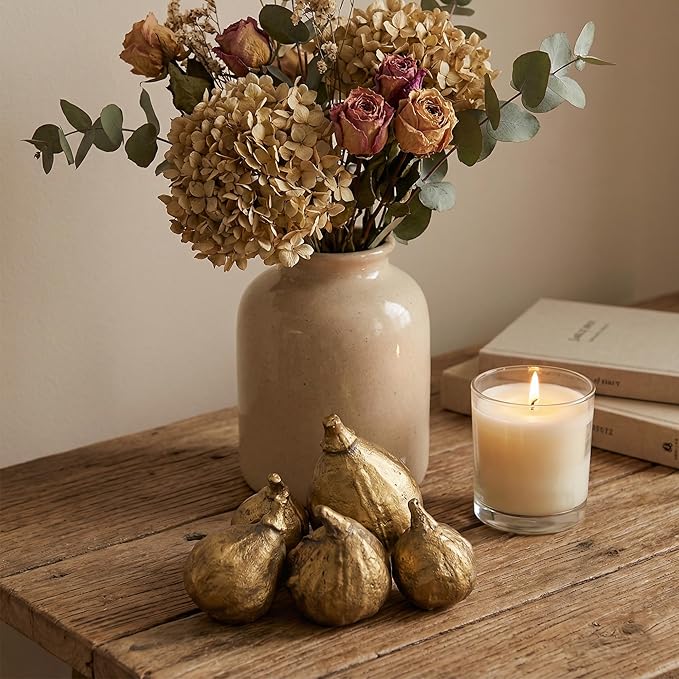 Handcrafted Cast Iron Fig Shaped Home Décor Set of 5 - Vintage Gold-Finished Tabletop Sculptures for Living Room, Office, and Shelf Display, Unique Art Sculptures for Modern and Rustic Home Interiors