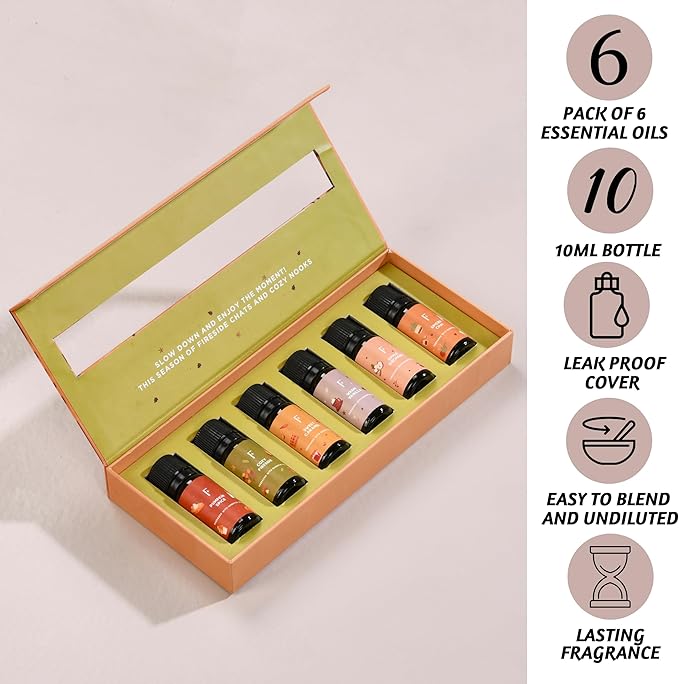 Folkulture Fall is in The Air Essential Oils Set of 6 | Diffuser Fragrance Oils for Home | Vanilla, Pumpkin Spice & More | Aromatherapy Gift for Fall, New Year & Valentine’s Day