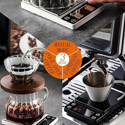 Espresso Scale with Timer 3kg/0.1g Accuracy Coffee Bean Scale Digital Portable Rechargeable Auto Tare Smart Water Flow White