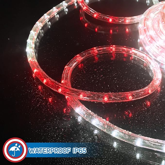Russell Decor 40ft LED Rope Lights Indoor Outdoor Decorative Lighting for Party Trees Patio Deck Flexible String Lights(Red White)