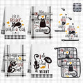 8 PCS Black Cat Decor Kitchen Decor and Accessories - 4 Dish Towels Set 2 Oven Mitts and Pot Holders Sets for Cat Lover Cooking Baking Cute Kitty Kitten Plaid Lightweight Housewarming Gifts