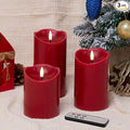 Eywamage Red Flameless LED Pillar Candles with Remote, Real Wax Flickering Christmas Candles Battery Operated Set of 3
