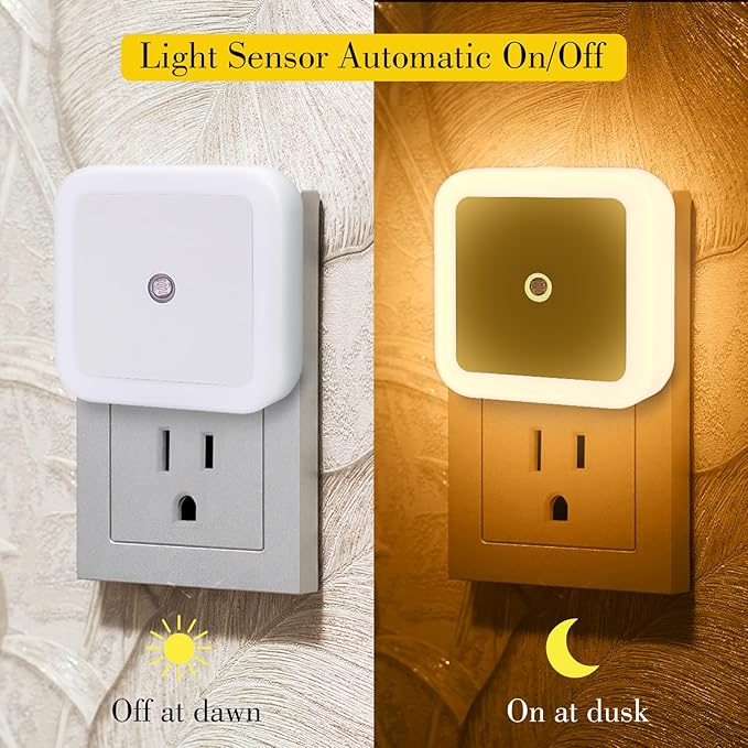 KINUR 6 Pack Night Light, LED Night Lights Plug into Wall with Dusk to Dawn sensors, Plug in Night Lights for Kids Room, Bedroom, Bathroom, Baby Nursery,Stair Lights, Hallway Light, Amber Color