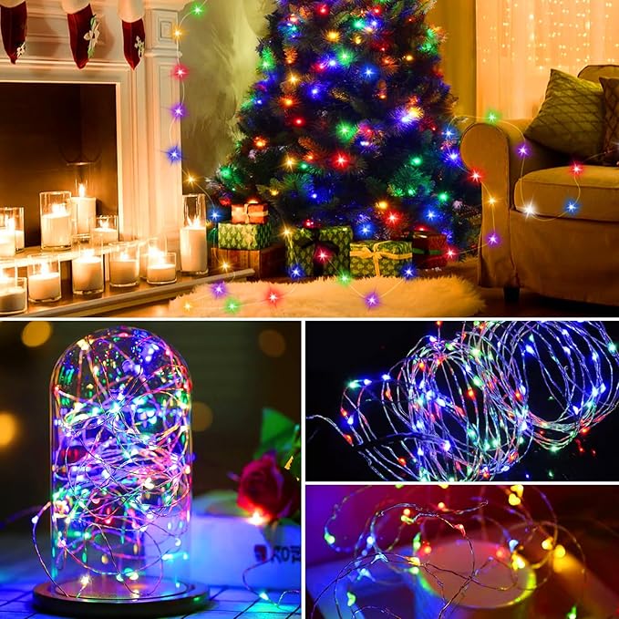 50LED Fairy Lights USB & Battery Powered 2Pack, 16FT Mutilcolor Fairy String Light with 8 Mode & Timer, Cuttable Copper Wire Waterproof Twinkle Light Indoor Outdoor for Bedroom Wedding Christmas Decor