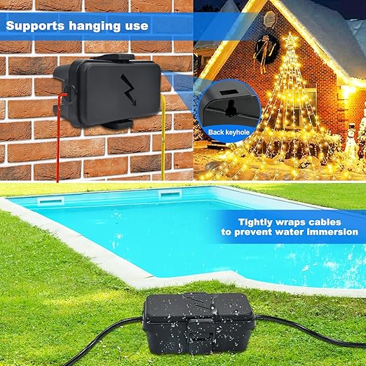 Hrensaw Small Weatherproof Electrical Connection Box(Inner 5.5 x 3 x 2.2inch),Outdoor Electrical Box,Waterproof Extension Cord Covers for Plug, Extension Cables, Holiday Lights,Black