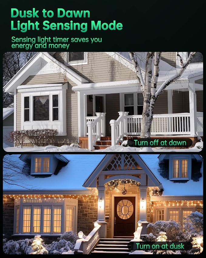 Outdoor Light Timer Waterproof, Remote Control Dusk to Dawn Sensor Timer, 100 FT Range, Plug in, 2 Outlets Digital Timer Switch for Home and Garden, 15A/1875W