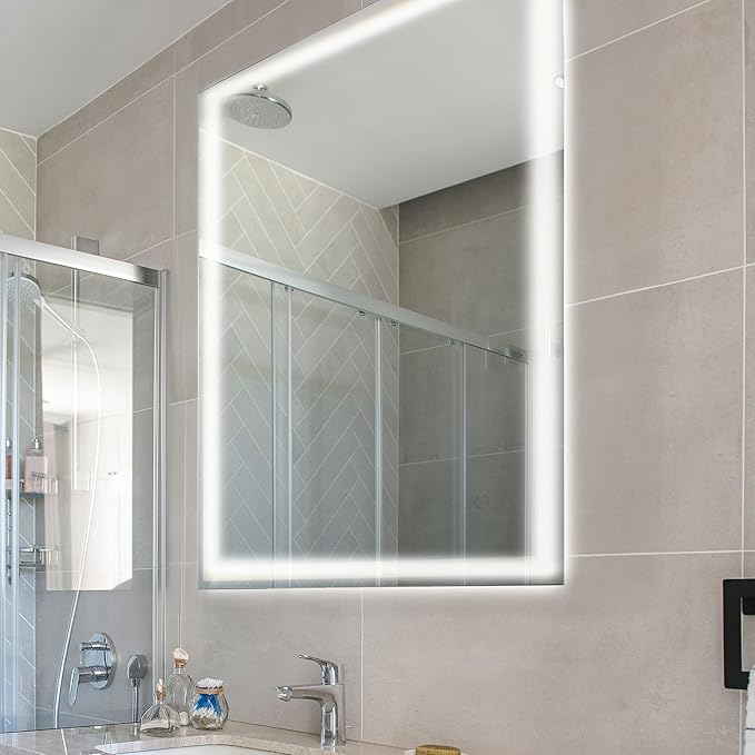 JONATHAN Y MIR100A-3236 Pax 32 in. W x 36 in. H Small Rectangular Frameless Antifog Front/Back-Lit Wall Bathroom Vanity Mirror with Smart Touch