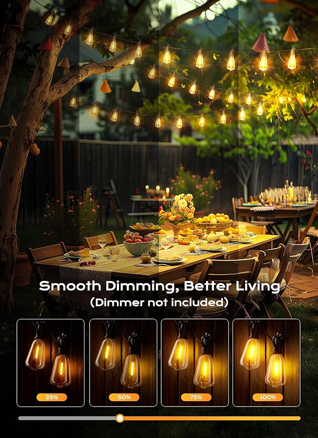 Brightown Outdoor String Lights Patio Lights, 100FT ST38 Shatterproof Dimmable Waterproof Connectable LED Christmas Lights, Hanging Outside Light for Backyard, Porch, Deck, Balcony, Garden, Home Decor