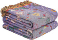 Boho Fall Throw Blanket for Bed Purple Flowers，100% Ultra Cotton Soft Breathable Bed Throw Floral Printed Farmhouse Decor Rustic Bed Throws for Couch Sofa Quilt 80" x 90"