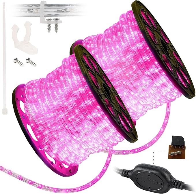 WYZworks 3312LEDs 300ft LED Outside Rope Lights, Outdoor ETL Certified Waterproof Permanent 360 Degree Light Emitting, Flexible Tube, Connectable, Christmas Palm Tree Exterior Landscape, Pink