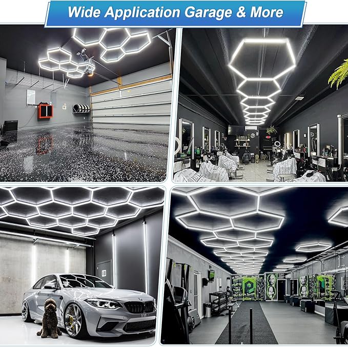 Hexagon Garage Light: Upgraded 10-100% Dimmable LED Garage Hexagon Lights, 48 Packs LED Light, 52800LM Super Bright Hexagon Lights for Garage Gym Basement Hair Salon