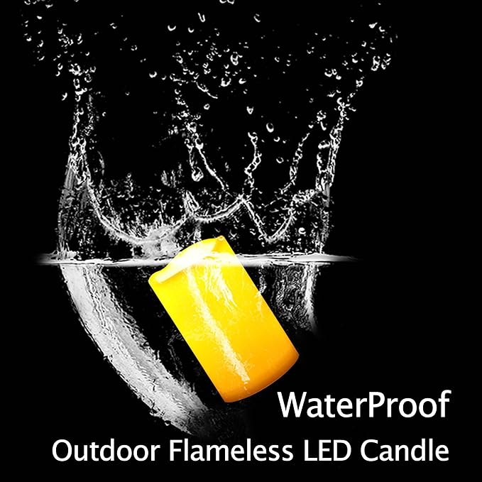 CANDLE CHOICE 3 Waterproof Outdoor Battery Operated Flameless LED Pillar Candle with Timer Flickering Plastic Resin Electric Decorative Light for Lantern Patio Garden Home Decor Party Wedding