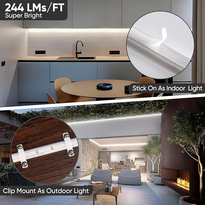 Shine Decor LED Strip Light Super Bright 32000LM, Plug&Play 120V Driverless Easy Wiring, Flicker Free Weatherproof for Outdoor Indoor, Min. 3.9” Cuttable Stickable, 6000K Cool White 131FT ETL Listed