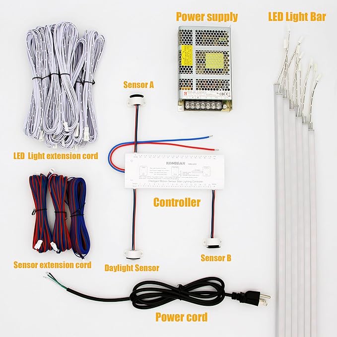 Motion-Activated Cascading Effect LED Stair Lighting Kit KMG-3233, 23.6" Aluminum Light Bar for Indoor Staircases (Cool White 6000K, 20 Stairs)