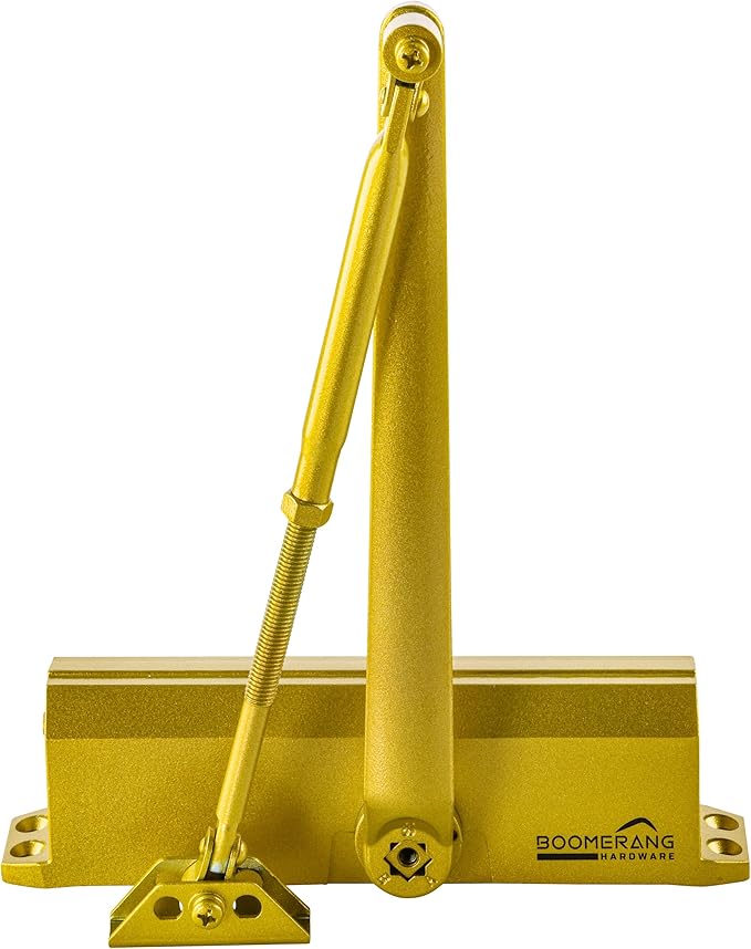 Boomerang Medium/Heavy Duty Automatic Commercial Door Closer -D4016 Surface Mounted, Grade 1- ADA & UL 3 Hour Fire Rated, Adjustable Size 1-6 for Entry & Aluminum Storefronts, Painted Brass/Gold (US4)