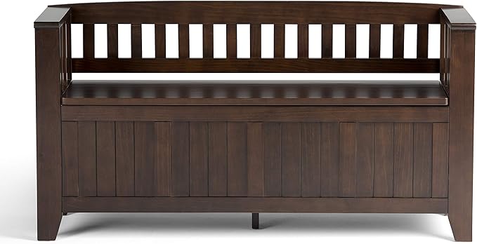 SIMPLIHOME Acadian Solid Wood 48 inch Wide Storage Bench that Seats 2 and 36 inch Wide Storage Cabinet in Brunette Brown for the Living Room, Entryway, and Family Room, Transitional Style