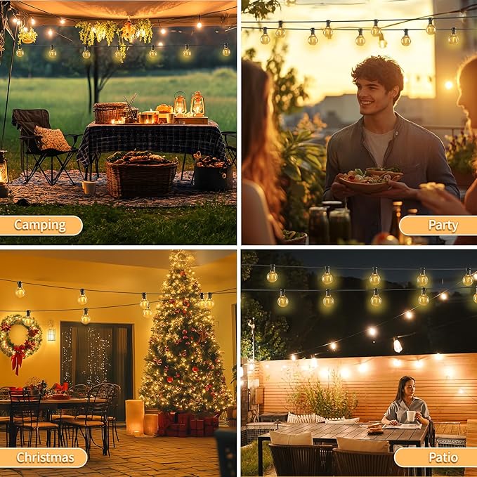 Outdoor String Lights with Remote, 100ft 50 LED Bulbs Dimmable Patio Lights, 24V Waterproof Plug, G40 Hanging Light for Outside, Deck, Garden, Backyard, Porch, Party Decor