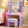 Vanity Desk with LED Lights Mirror & Power Outlet, Small Makeup Vanity Table Set with Storage Drawers & Chair, 3 Lighting Modes & Adjustable Brightness, Dressing Table for Women Girls Bedroom, Purple