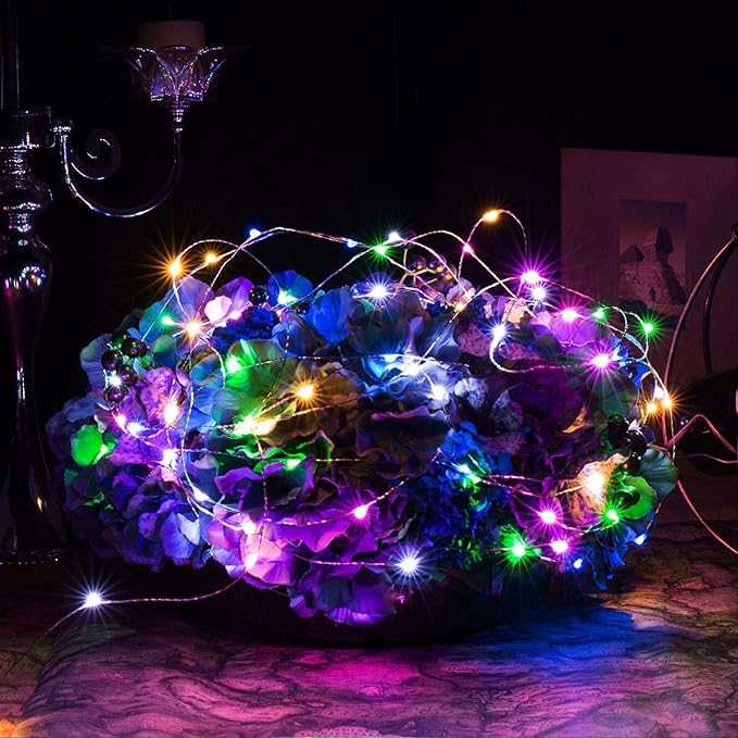RUICHEN Silver Wire Fairy Lights Plug in 33 Ft 100 LED String with Spool, Multicolor