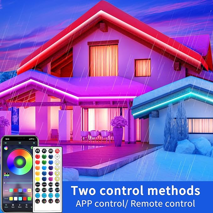 200ft Outdoor LED Strip Lights Waterproof,IP68 Waterproof Strip Lights with Remote,App Control Music Sync RGB Outdoor LED Rope Lights,LED Lights for Bedroom,Roof,Pool,Deck